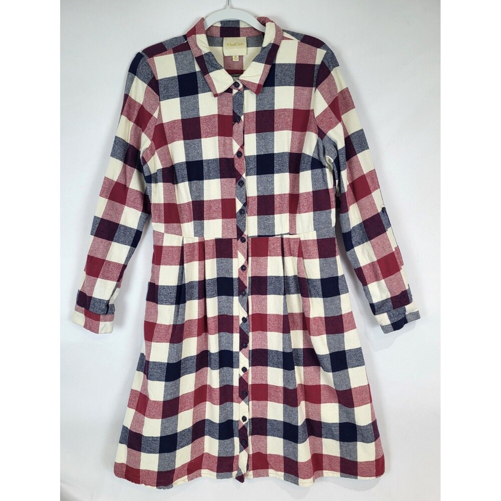 ModCloth Jam Girl Shirt Dress Plaid Flannel Button Down Long Sleeve Size XL